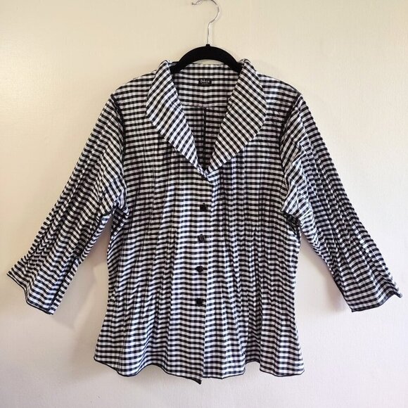 Beluva San Francisco Black & White Gingham Check Blouse Boho Travel Sz Large - Picture 4 of 11